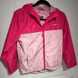 Eddie Bauer Girls' Two-Tone Pink Hooded rain Jacket Sz medium